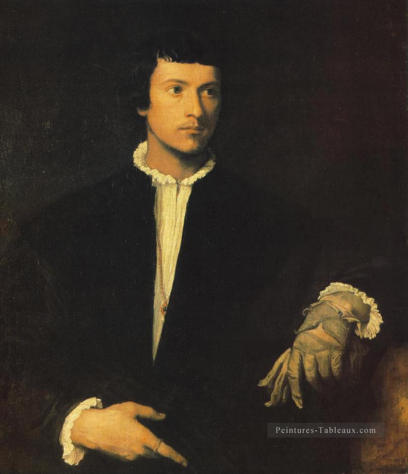 Homme avec des gants Tiziano Titian Peintures à l'huile